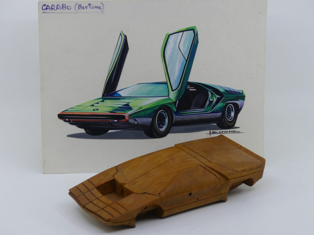 Solido maquette de la Carabo Solido et gouache originale de Jean Blanche Collection AutoJaune