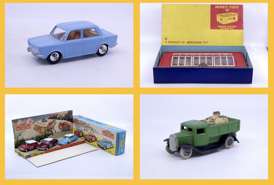 Dinky Toys Spain - Renault 4L berline 518 - Dinky Toys GB - Garage service station - Corgi Toys - coffret rallye de Monte Carlo 1965 GS38C.I.J. - Renault 5T camion bétaillère