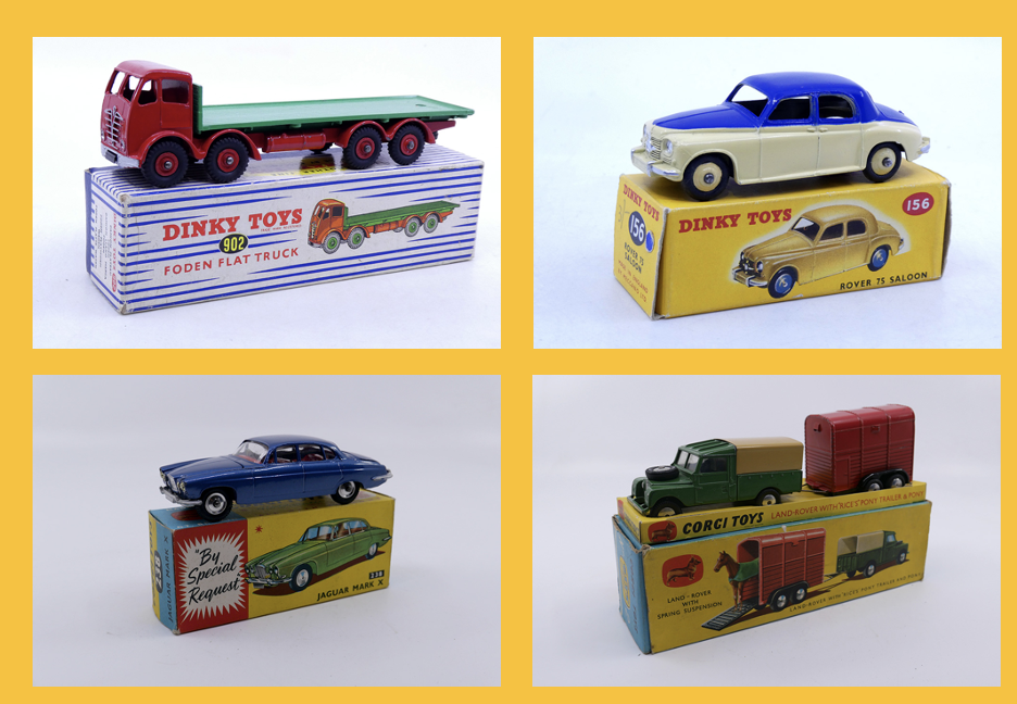 Dinky Toys GB - Foden MK2 Plateau 502:902 - Dinky Toys GB - Rover 75 156 - Corgi Toys - Jaguar MK X 238 - Corgi Toys - Land Rover 109 pick up bâché avec van GS-2