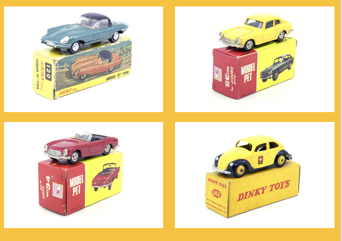 Nicky Toys - Jaguar Type E coupé 120 - ATC - Honda S800 coupé 35 - ATC - Honda S800 cabriolet 34 - Dinky Toys GB - Volkswagen 1200'54 PTT Suisse 262