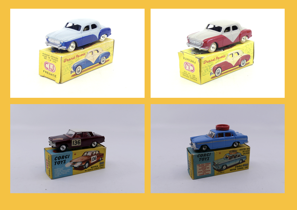 C.I.J. - Renault Frégate Grand Pavoix 3-52 - C.I.J. - Renault Frégate Grand Pavoix 3-52 - Corgi Juniors - Rover 2000 tc rallye Monte Carlo 1965 322 - Corgi Toys - Austin A60 motor school (europe) 255