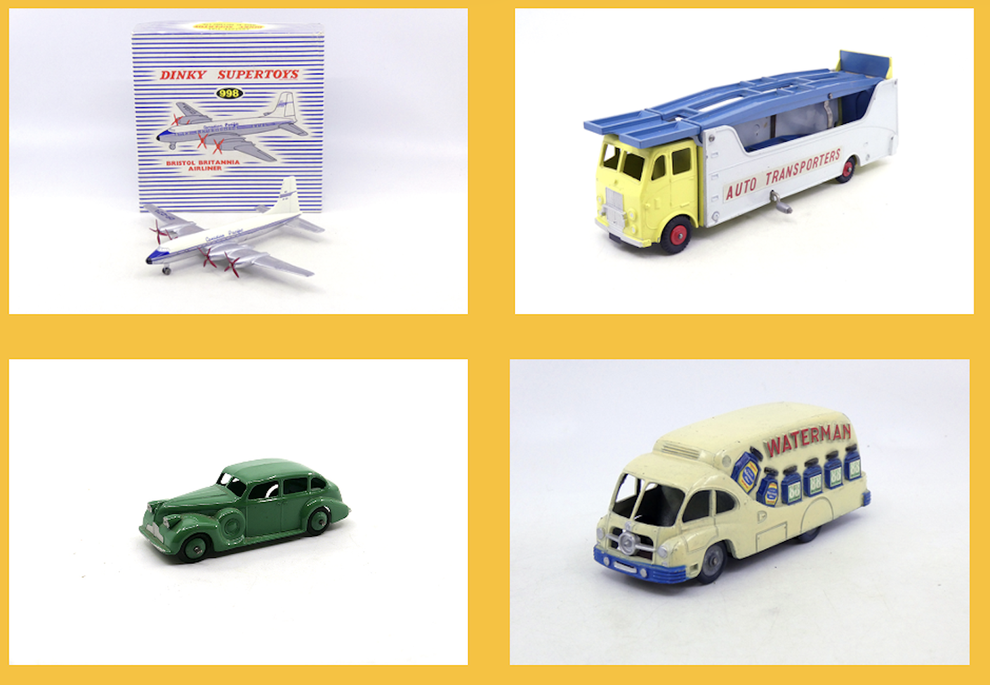 Dinky Toys GB - Bristol Britannia"Canadian Pacific" 998 - Dinky Toys GB - Leyland Beaver porte autos Auto Transporters 989 - Dinky Toys GB - Buick Viceroy 39D - PR - Ford Fourgon tôlé Waterman Tour de France 6