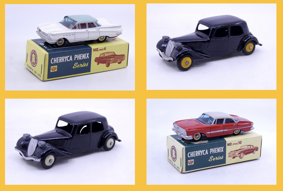 Cherryca Phenix - Buick Electra 6 - Dinky Toys France - Citroën 11BL traction 24N - Dinky Toys France - Citroën 11BL avec malle 24NCherryca Phenix - Dodge Polara 10