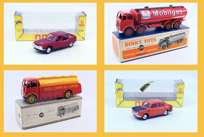 Norev - Citroën GS 169- Dinky Toys GB - Foden Mk 2 citerne Mobilgas 504 - Dinky Toys GB - AEC Monarch citerne Shell Chemicals Limited 591Norev - Simca 1000 rallye 1 57