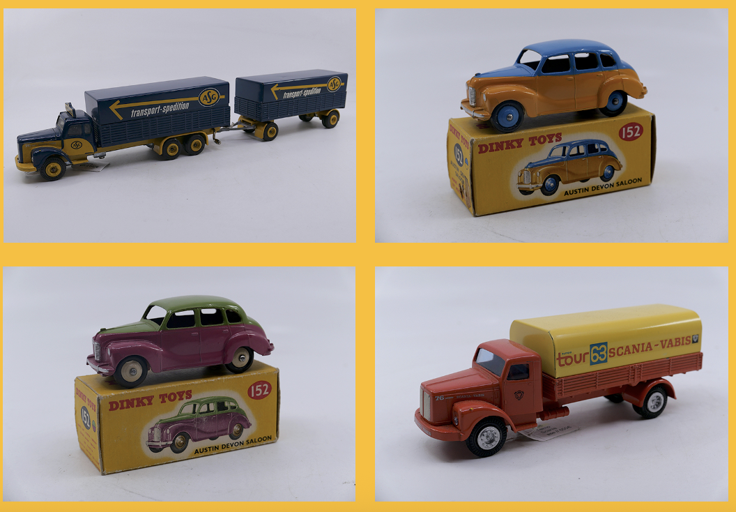 Tekno - Scania 76 ridelles bâché avec remorque ASG 451 - Dinky Toys GB - Austin Devon 152 - Dinky Toys GB - Austin Devon152Tekno - Scania 76 ridelles bâché Europa Tour 63 450-
