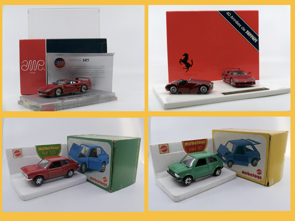 AMR - Ferrari F40 0068- AMR - Ferrari 40 ans ferrari 1947-1987 020 - Mebetoys - Innocenti Mini Minor 8578 - Mebetoys - Fiat 128 Coupé 8565