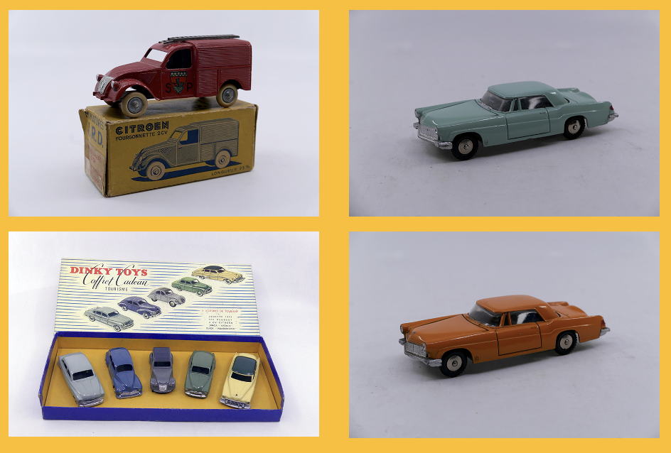 JRD - Citroën 2cv'51 camionnette pompiers de Paris 109 - Mercury - Lincoln Continental Mk 2 4 Dinky Toys France - coffret Cadeau 1955 - Mercury - Lincoln Continental MkII 4